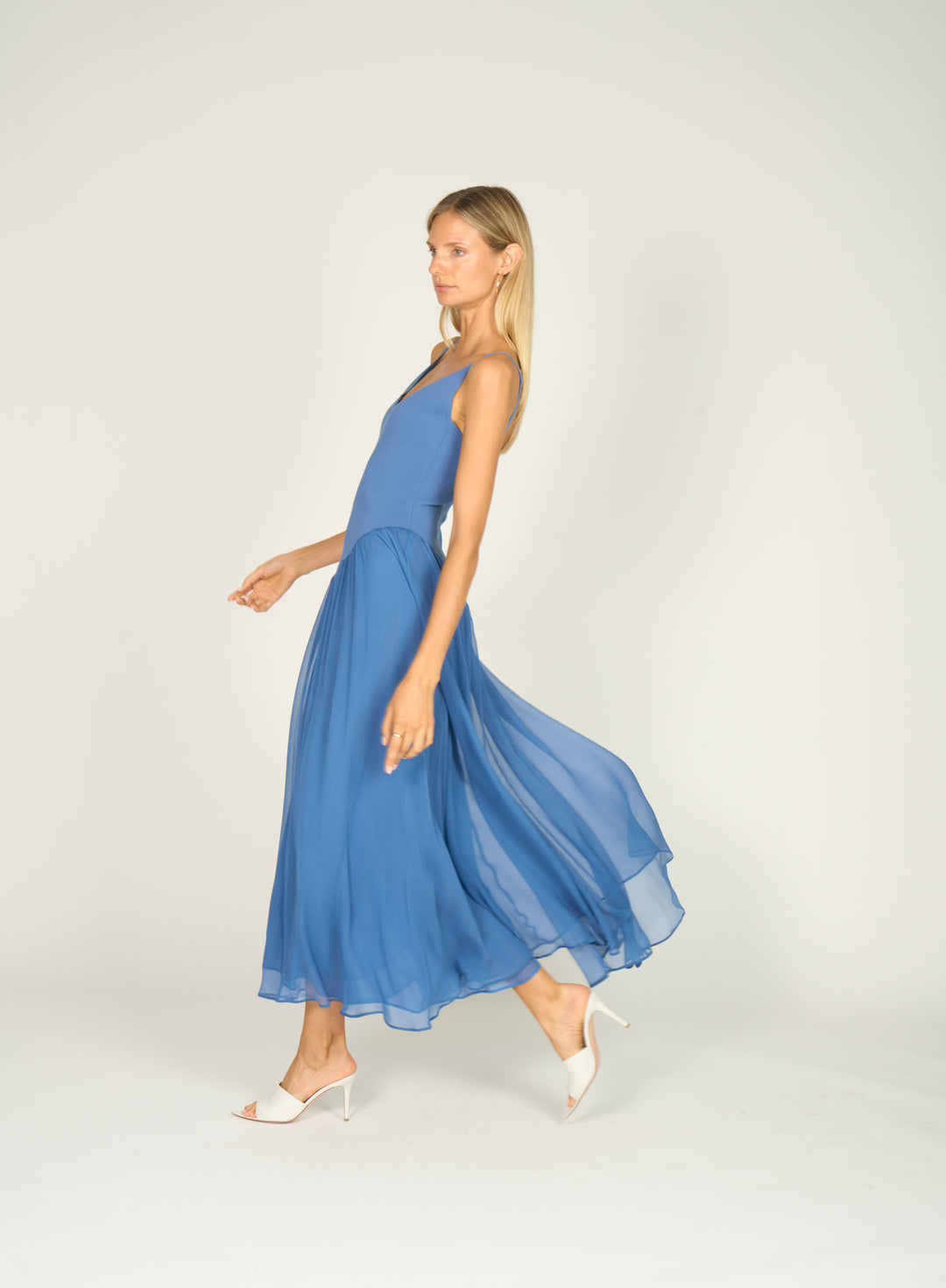 Azella Dress - Knit Rib with Silk Crinkle Chiffon