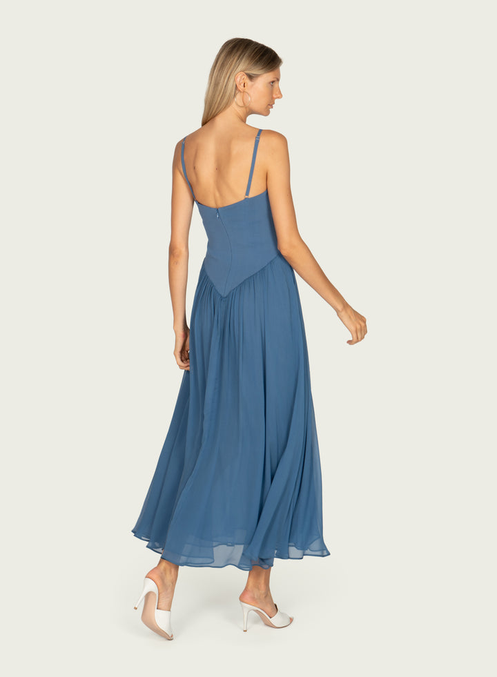 Azella Dress - Knit Rib with Silk Crinkle Chiffon