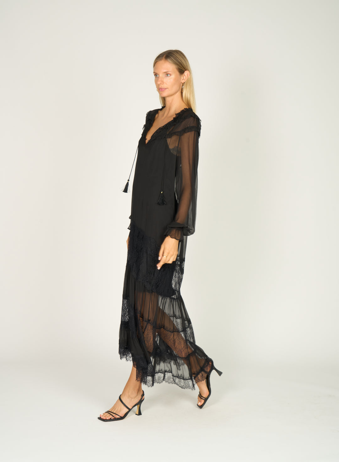 Bree Maxi Dress - 100% Silk Crinkle Chiffon with Lace