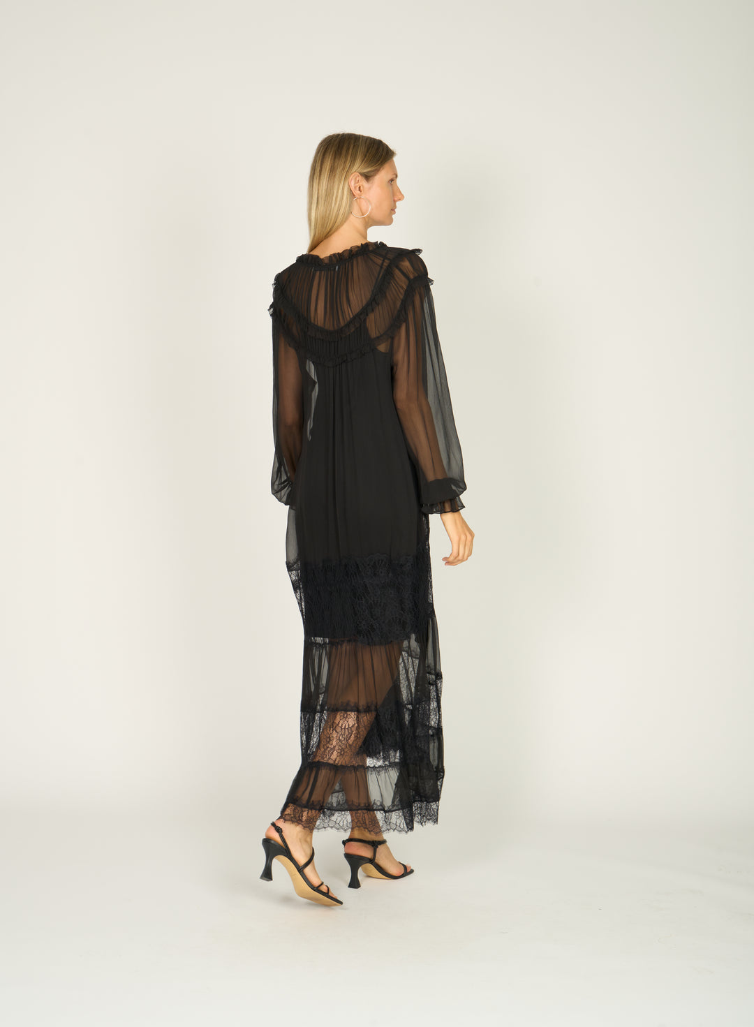 Bree Maxi Dress - 100% Silk Crinkle Chiffon with Lace