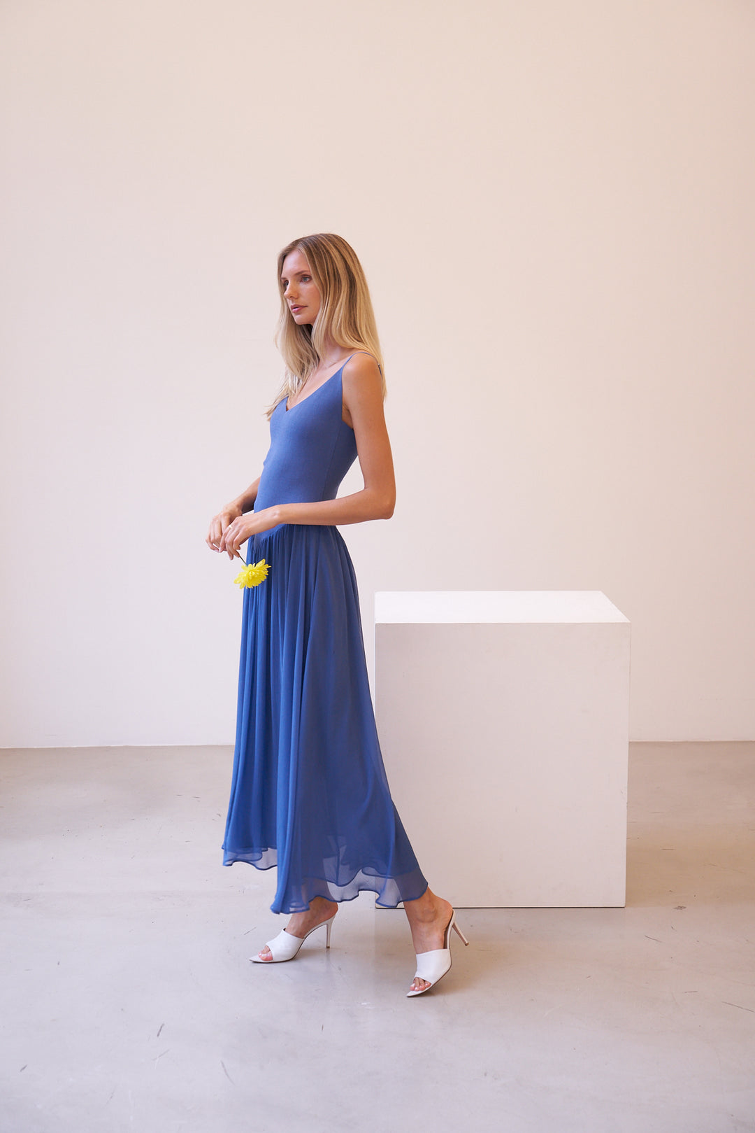 Azella Dress - Knit Rib with Silk Crinkle Chiffon