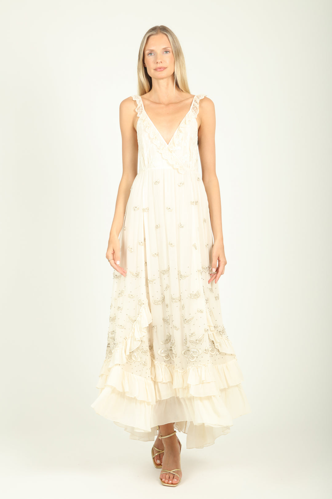 Celine Dress - Viscose Georgette Delicate Beading and Embroidery