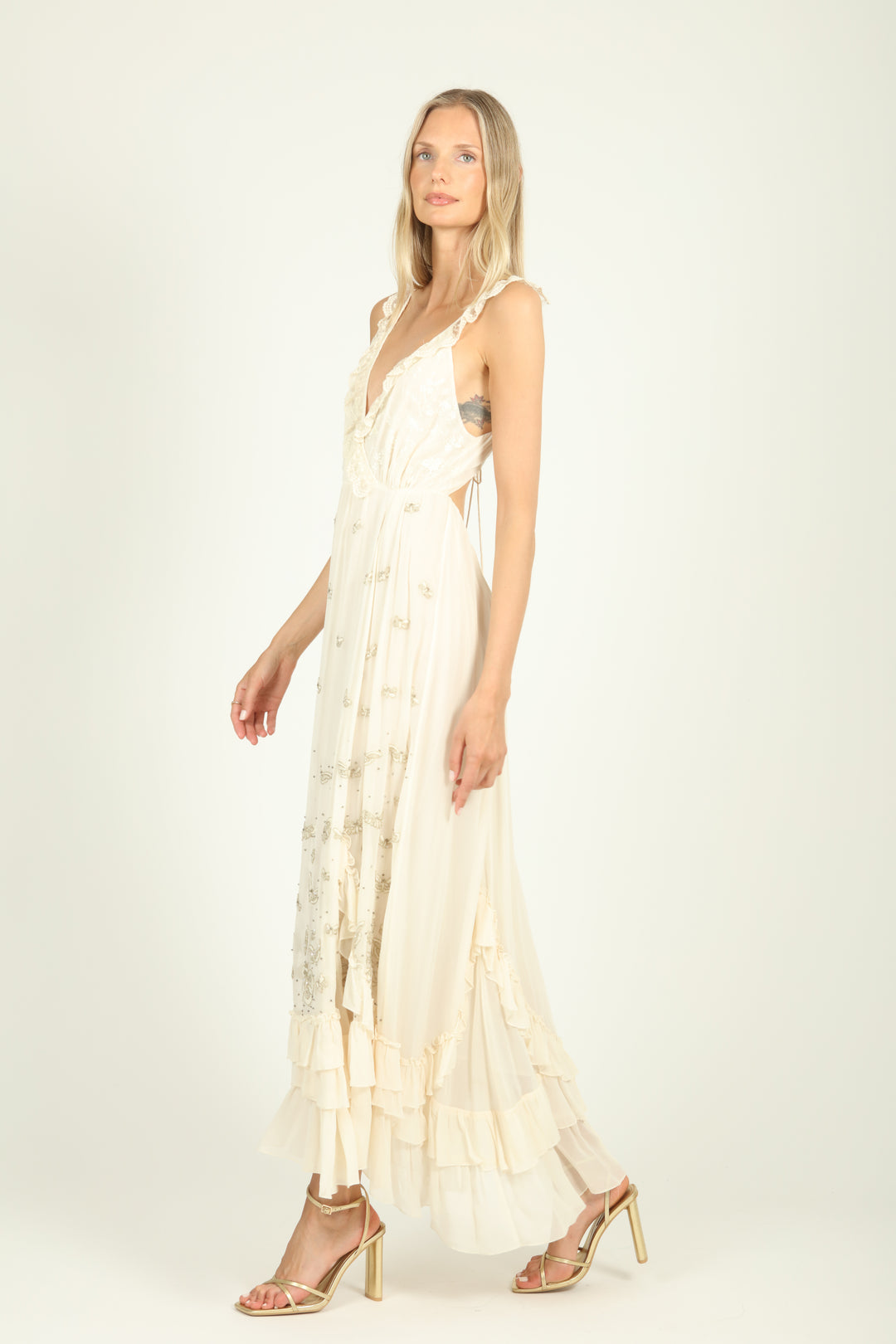 Celine Dress - Viscose Georgette Delicate Beading and Embroidery