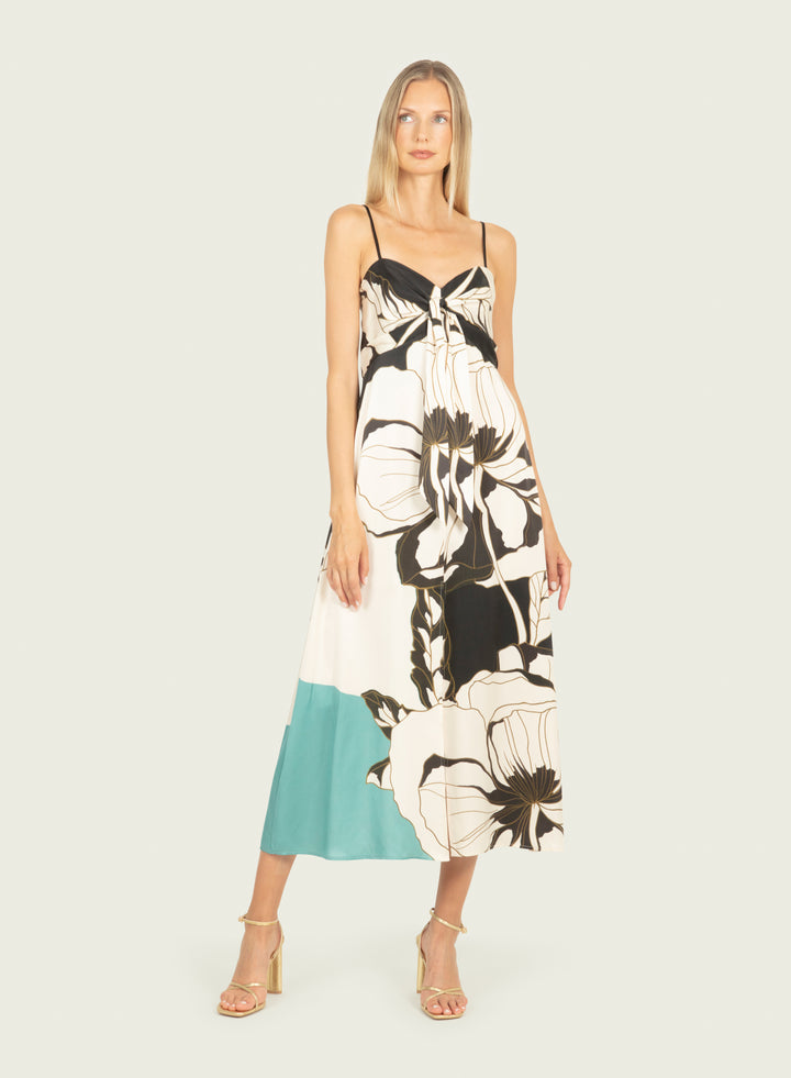 Ceres Maxi Dress - Cyan Green Abstract Floral - 100% Silk