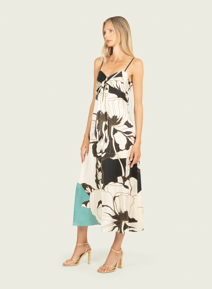 Ceres Maxi Dress - Cyan Green Abstract Floral - 100% Silk