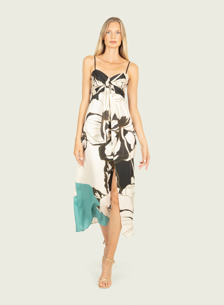 Ceres Maxi Dress - Cyan Green Abstract Floral - 100% Silk