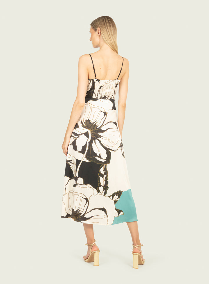 Ceres Maxi Dress - Cyan Green Abstract Floral - 100% Silk