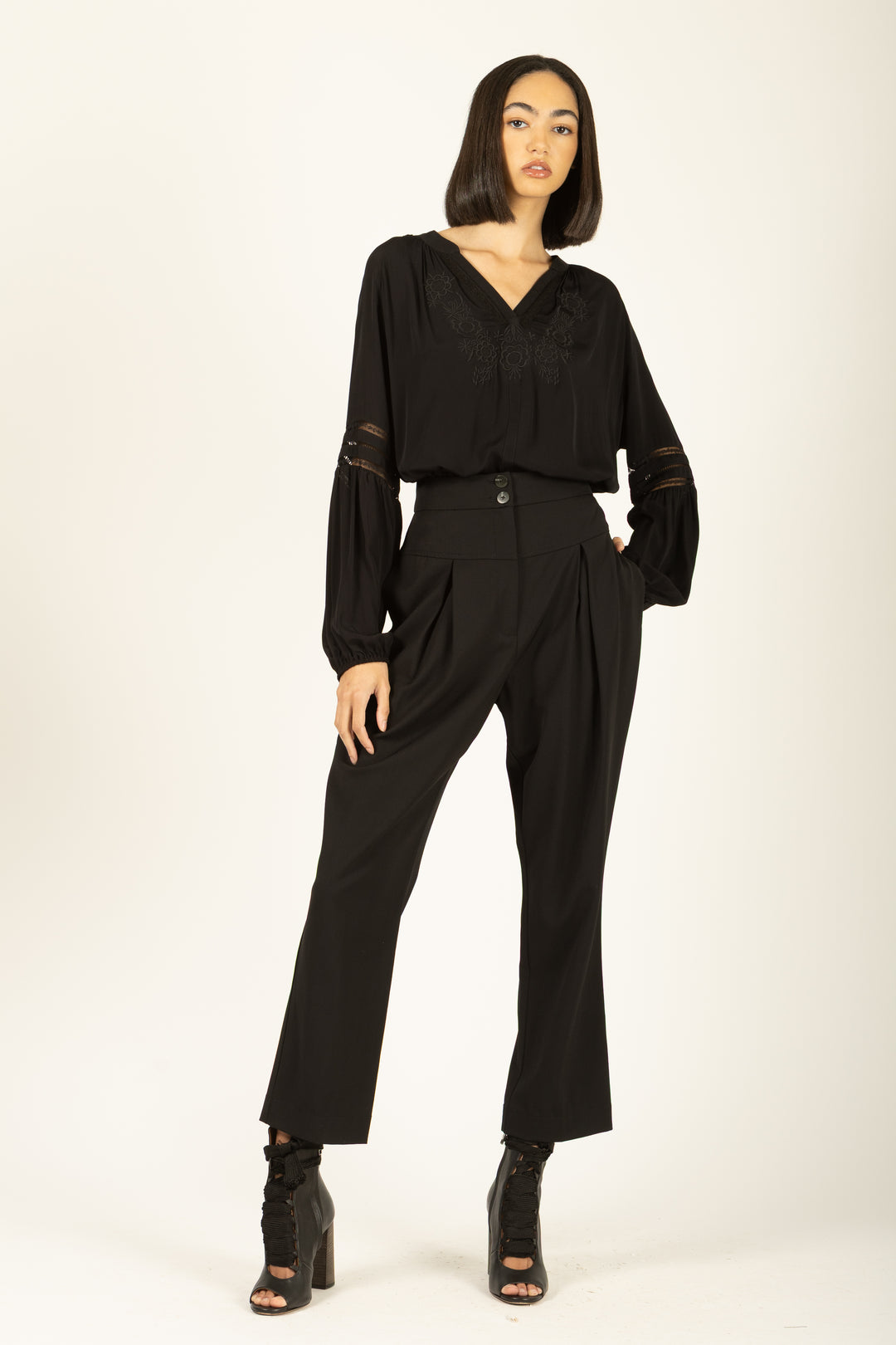 Acacia Blouse with Cami - Silk Crepe with Embroidery