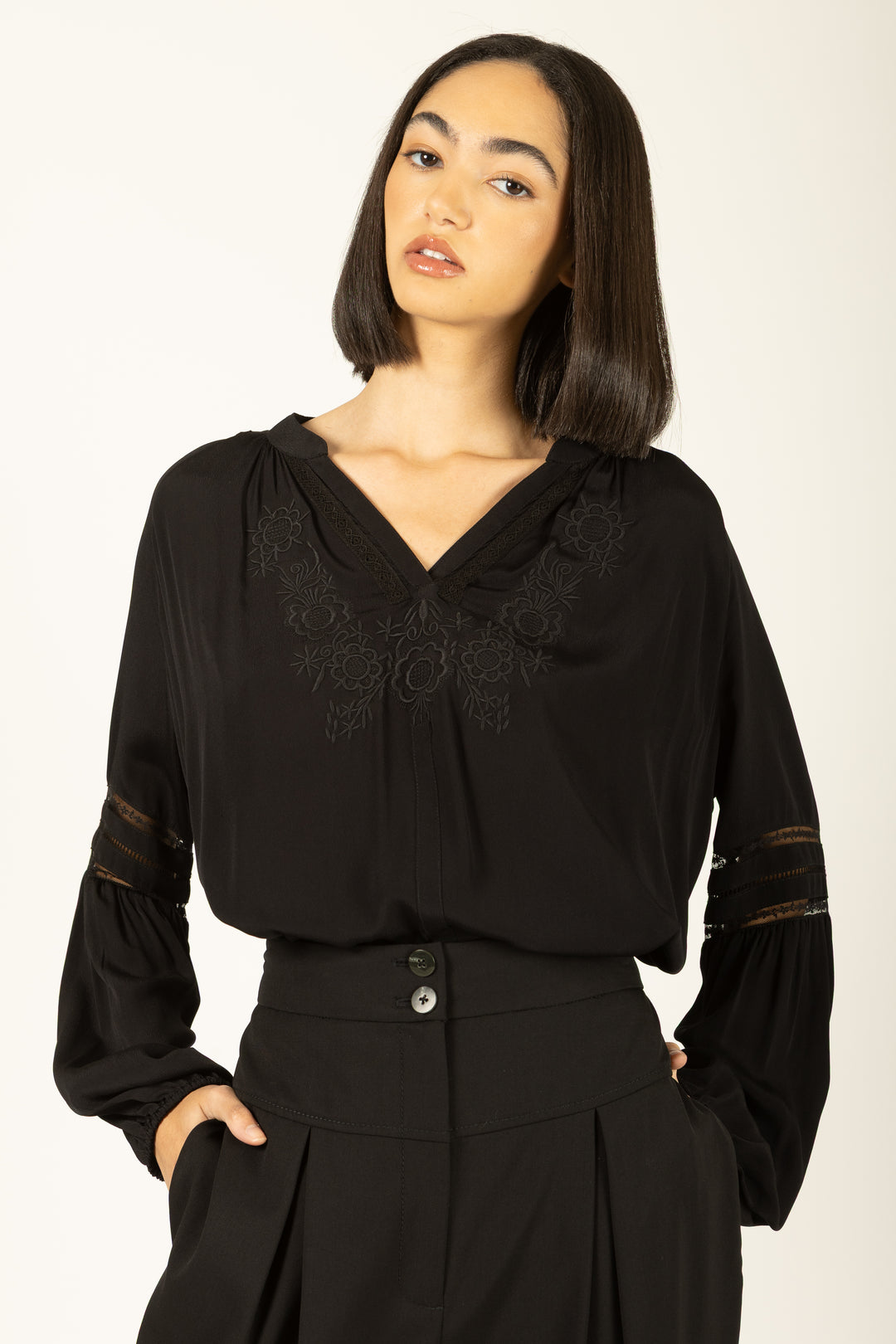 Acacia Blouse with Cami - Silk Crepe with Embroidery