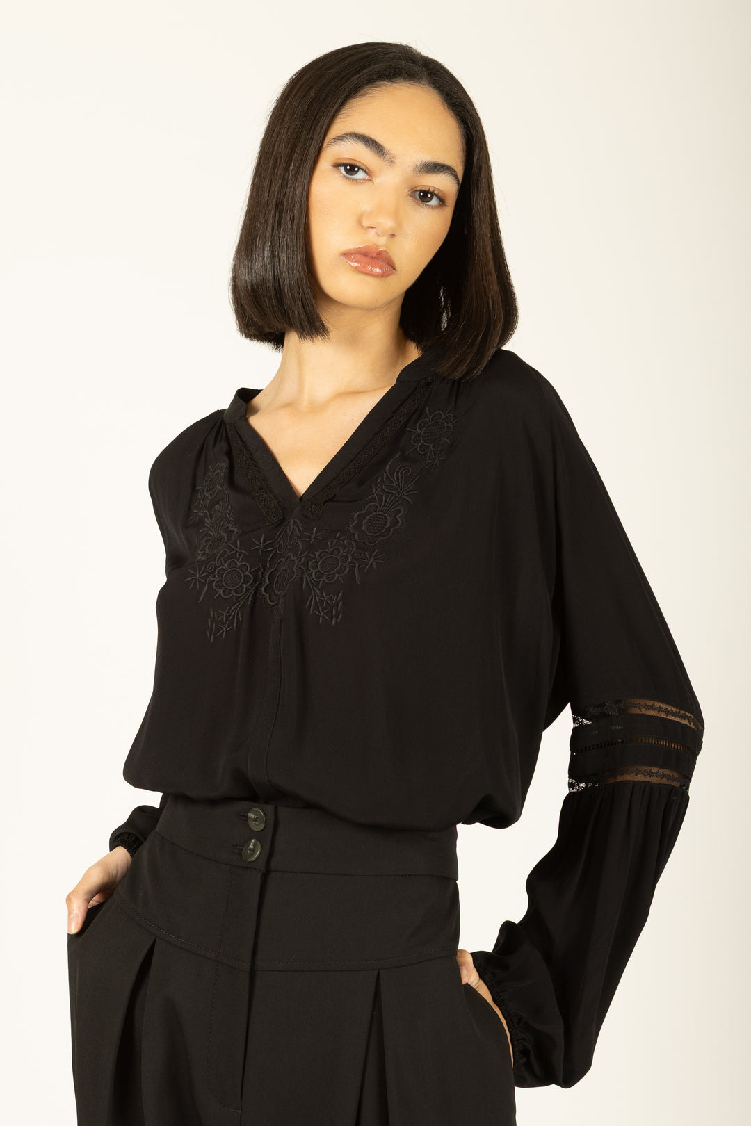 Acacia Blouse with Cami - Silk Crepe with Embroidery