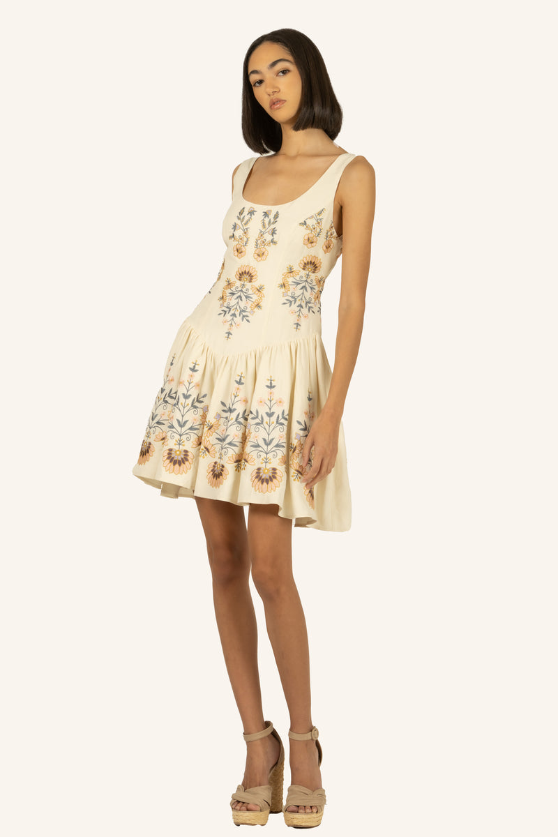 Adley Dress - Silk Linen with Embroidery