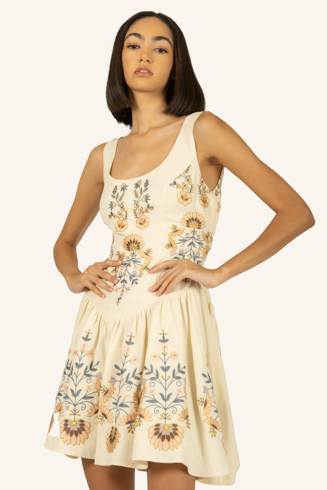 Adley Dress - Silk Linen with Embroidery