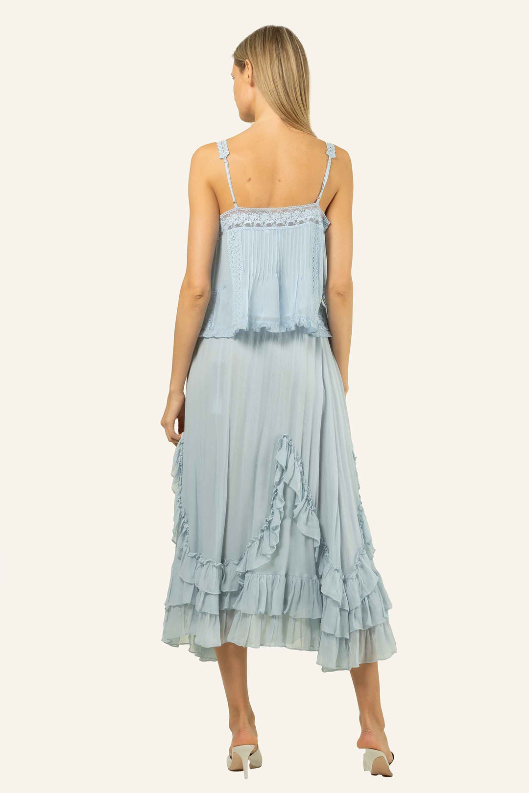 Calantha Top - 100% Silk Crinkle Chiffon with Lace