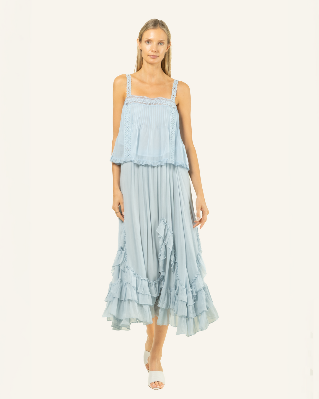 Calantha Top - 100% Silk Crinkle Chiffon with Lace