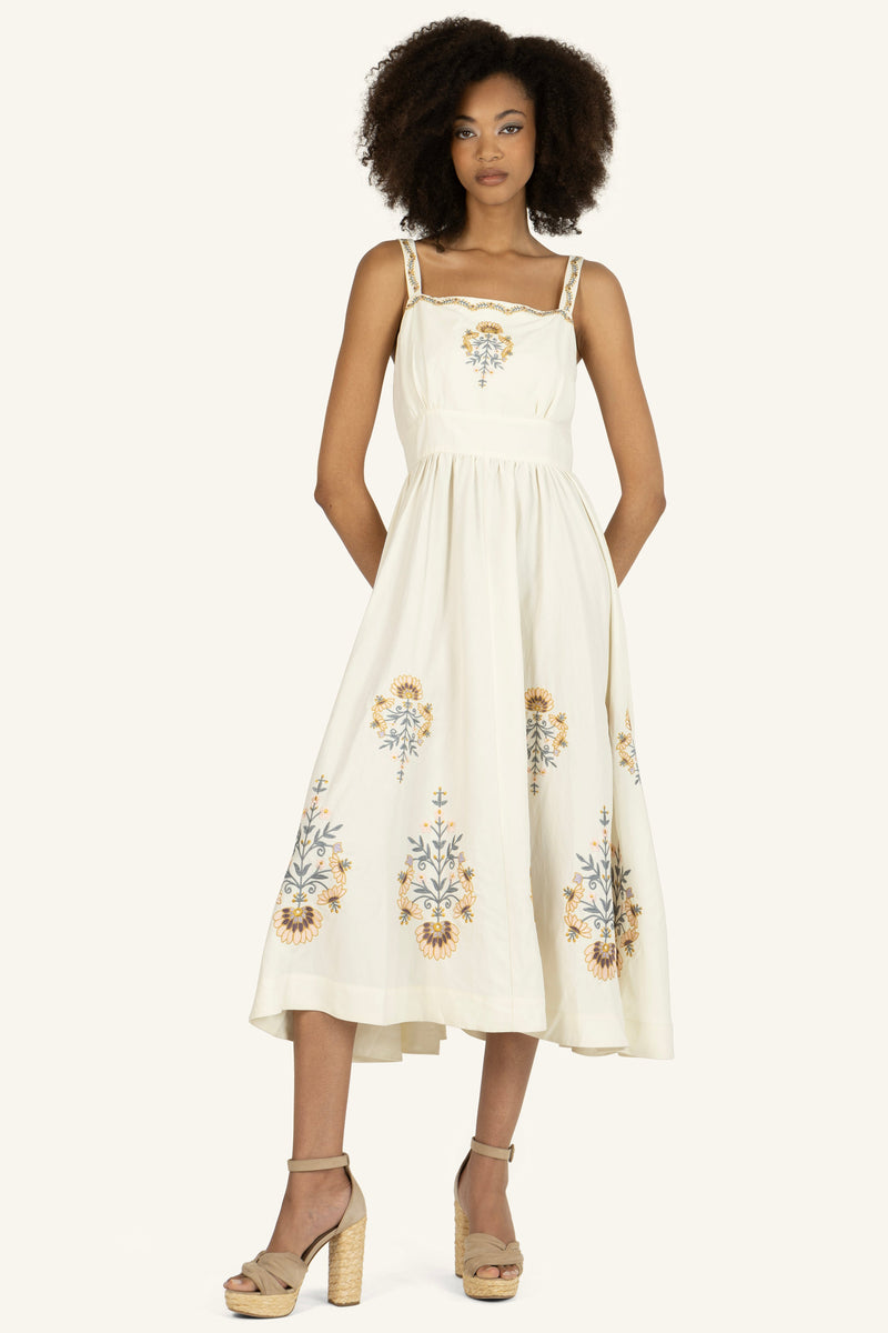 Amelia Dress - Silk Linen with Embroidery