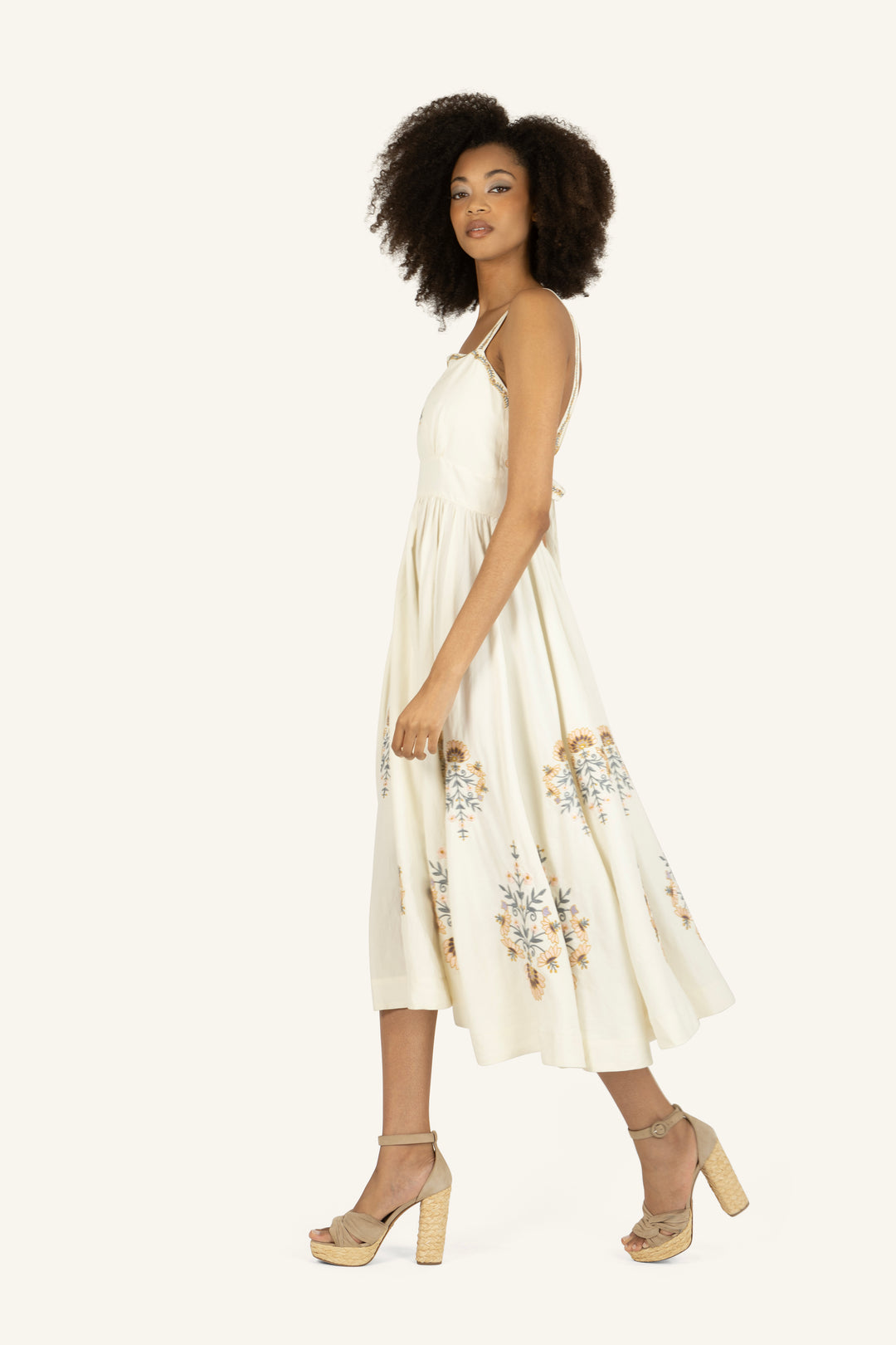 Amelia Dress - Silk Linen with Embroidery