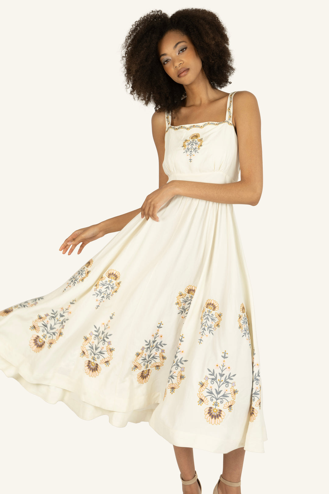 Amelia Dress - Silk Linen with Embroidery