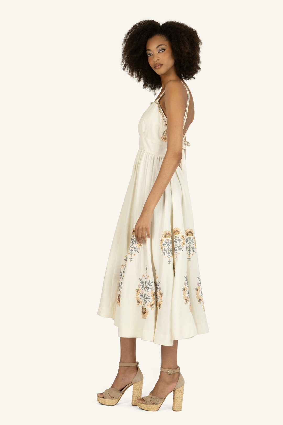 Amelia Dress - Silk Linen with Embroidery