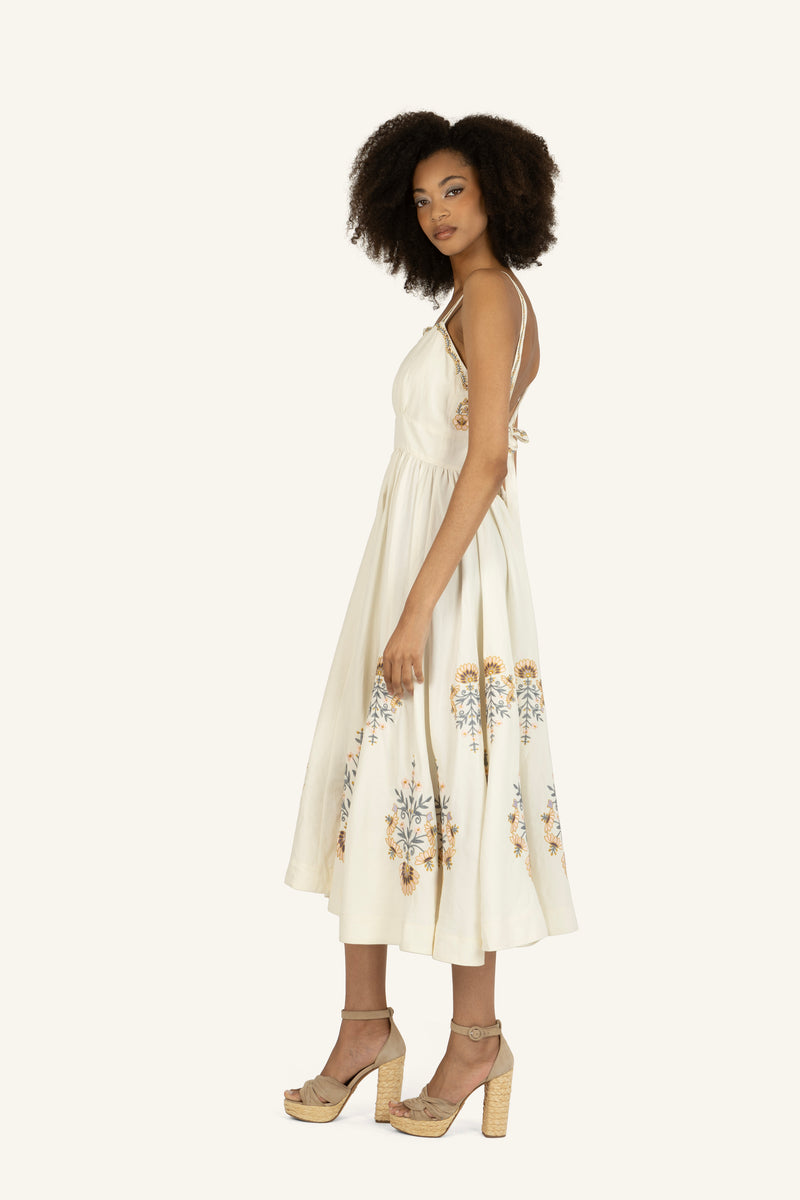 Amelia Dress - Silk Linen with Embroidery