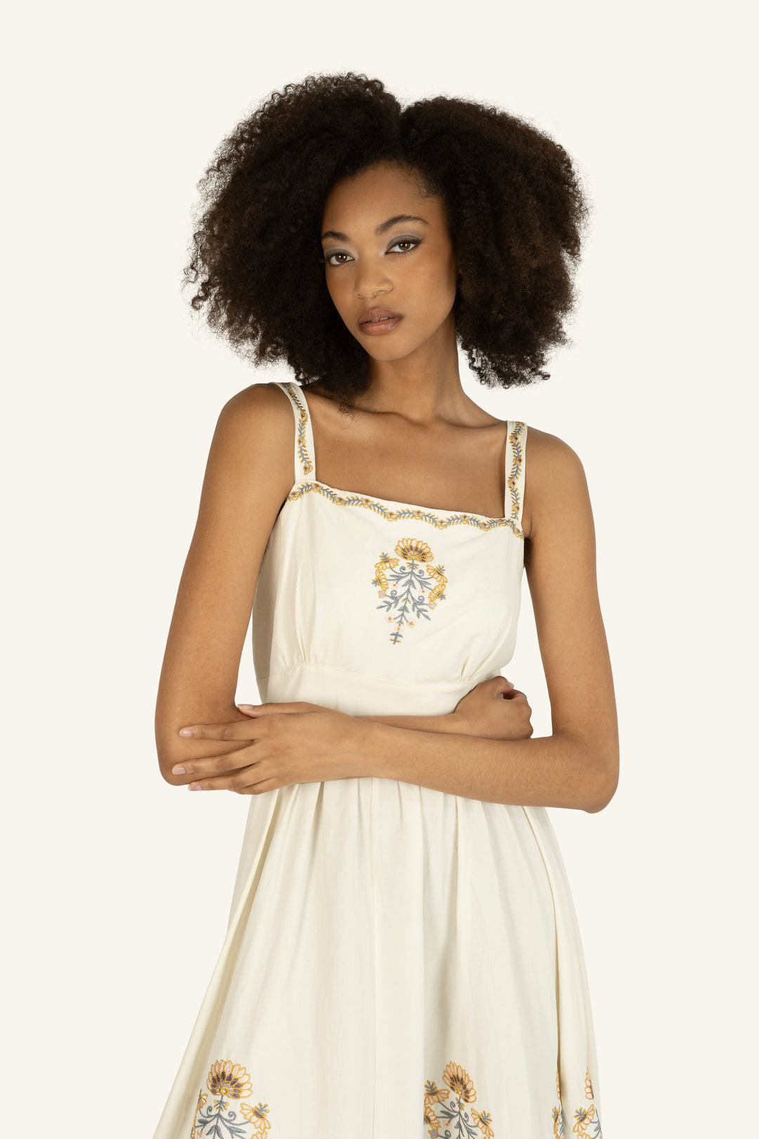 Amelia Dress - Silk Linen with Embroidery