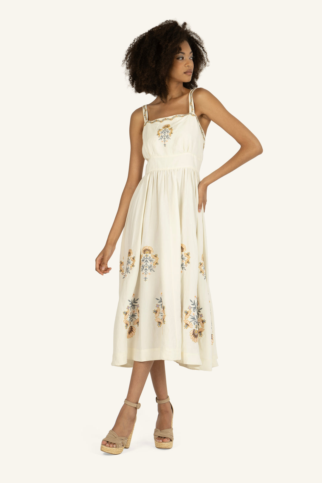 Amelia Dress - Silk Linen with Embroidery