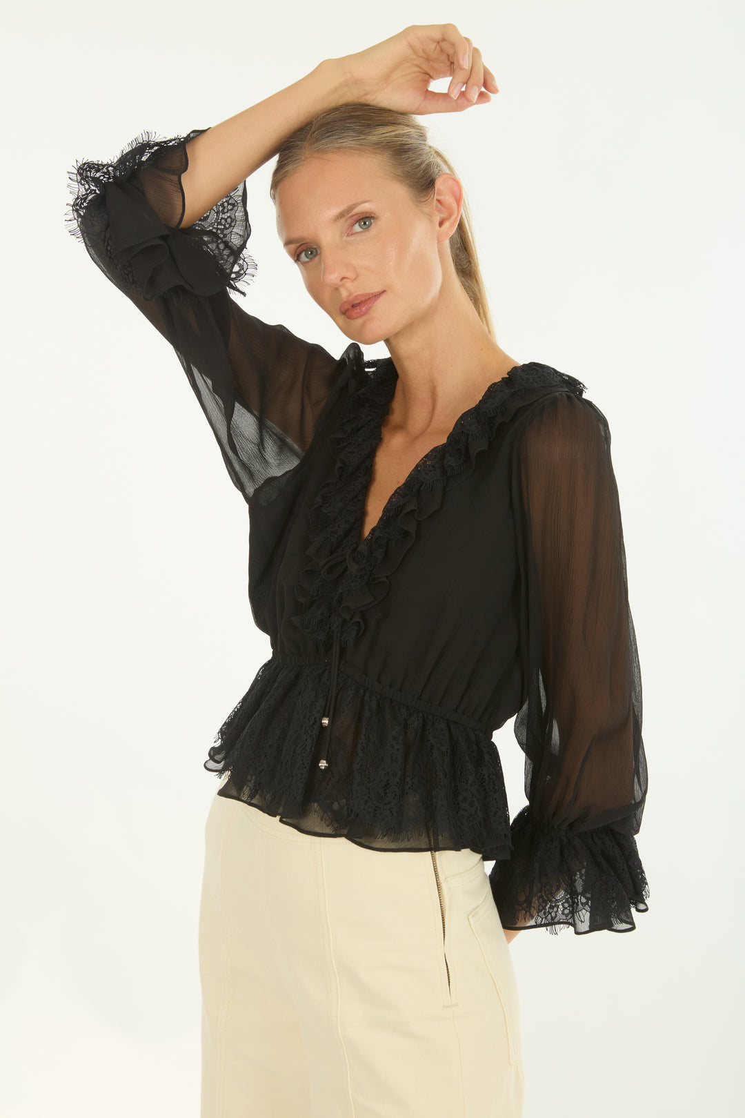 Milana Top - 100% Organic Silk Chiffon with Lace