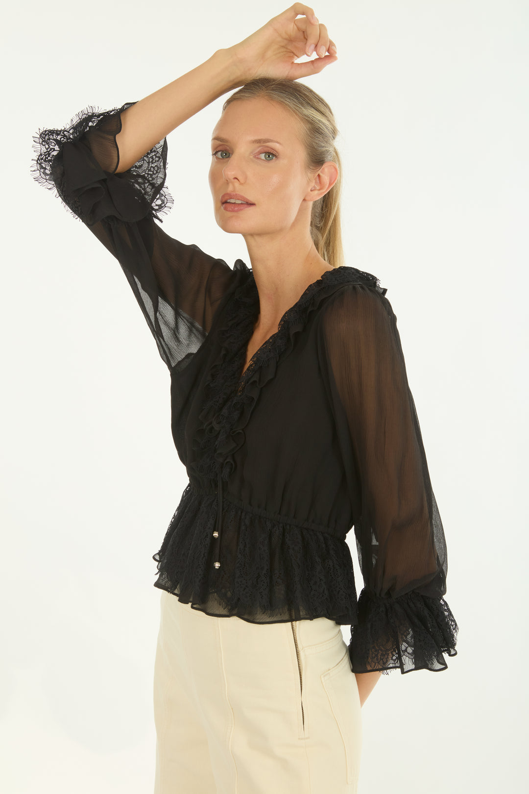 Milana Top - 100% Organic Silk Chiffon with Lace