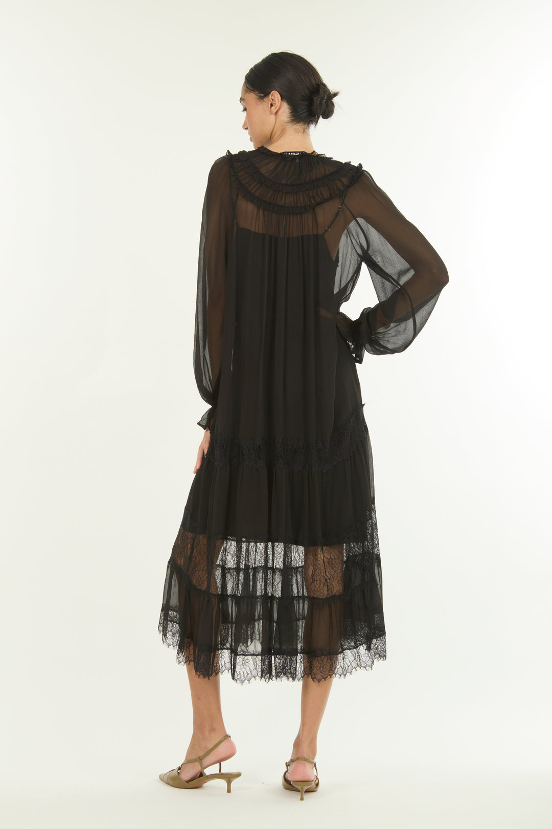 Bree Maxi Dress - 100% Silk Crinkle Chiffon with Lace