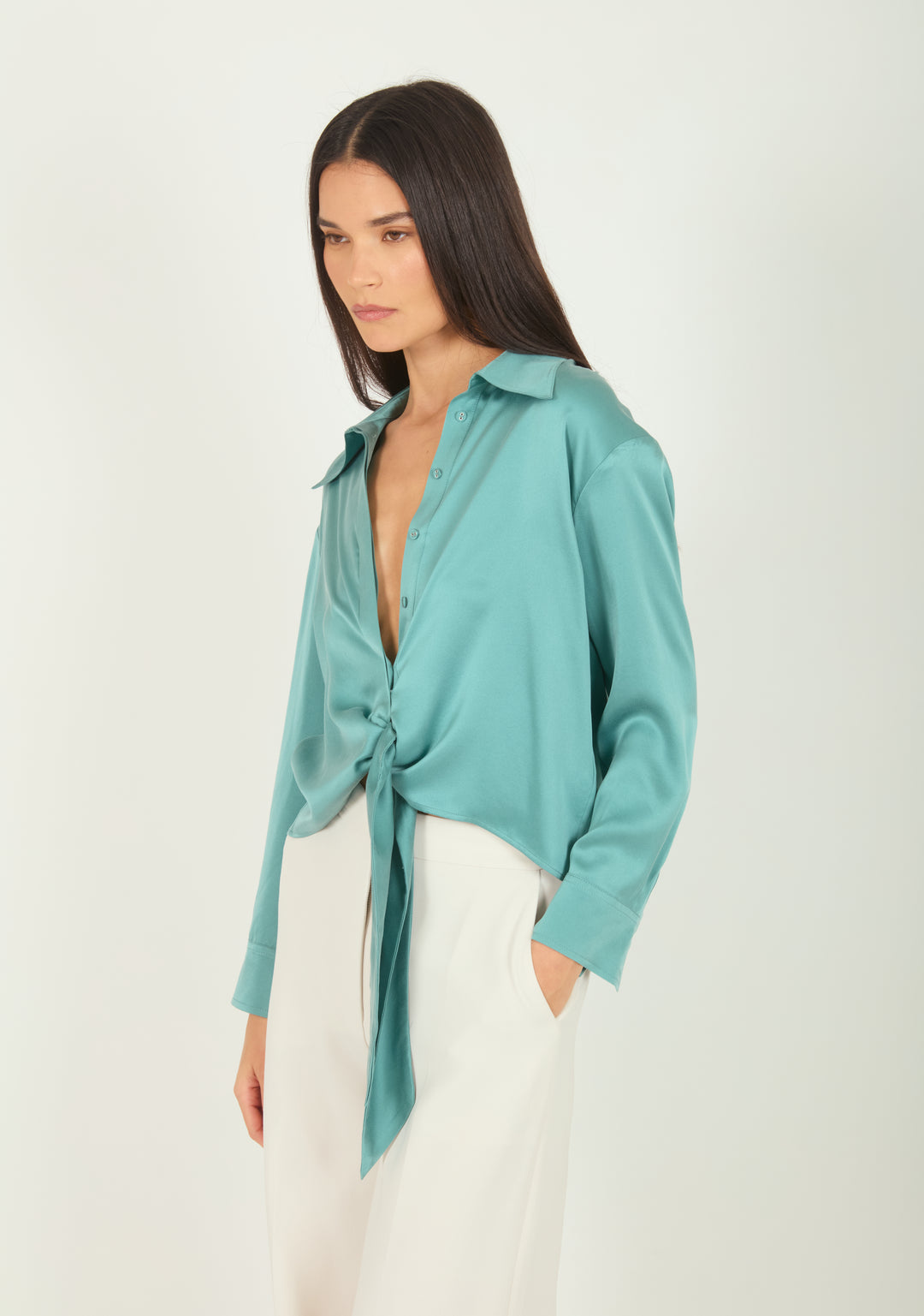 Rae Top - Cyan Green - 100% Silk