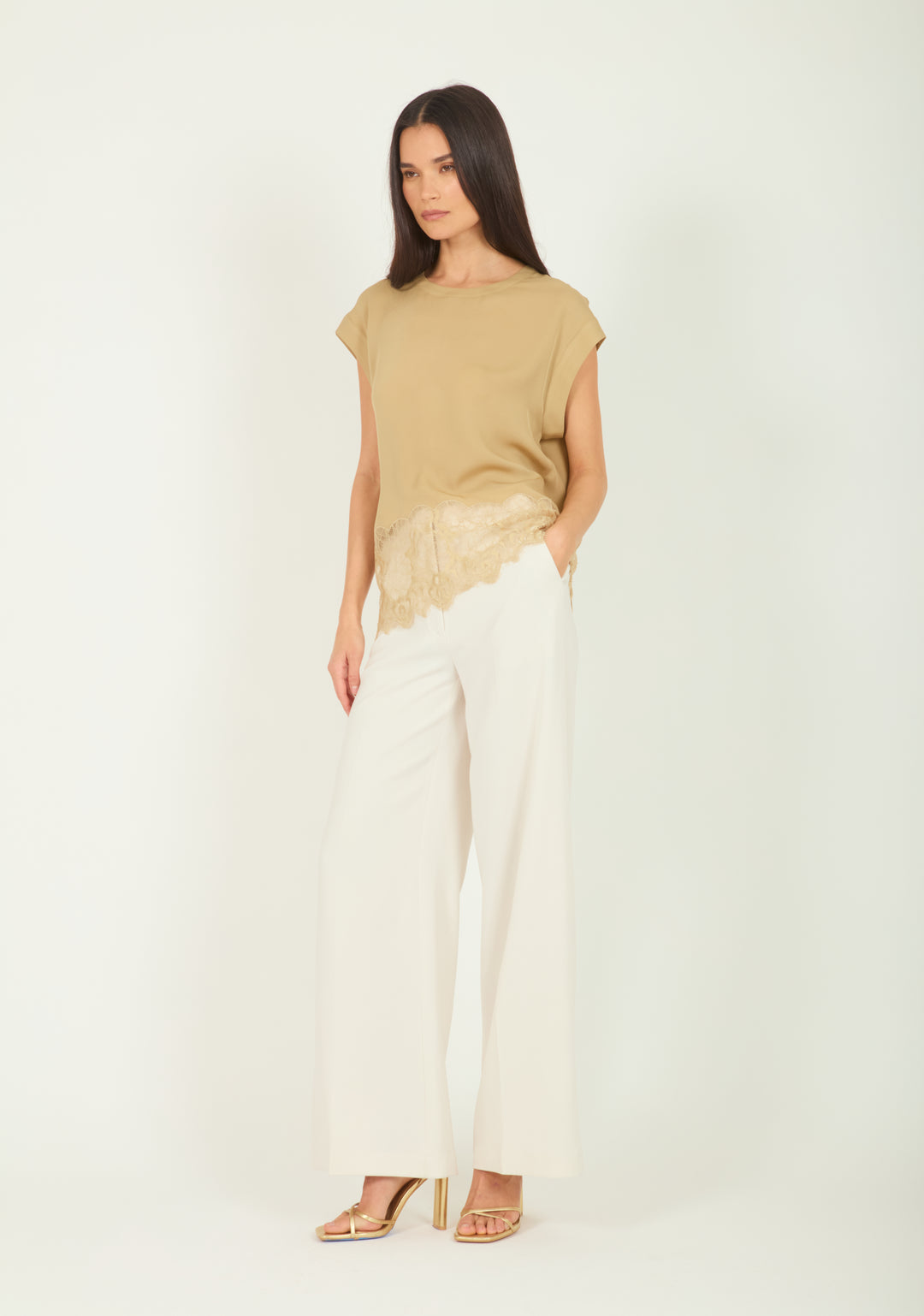 Evrin Top - Sand - Silk Double Georgette with Lace