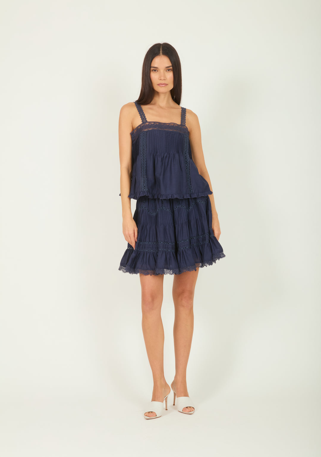 Audrey Skirt - Navy - Cotton Silk with Lace