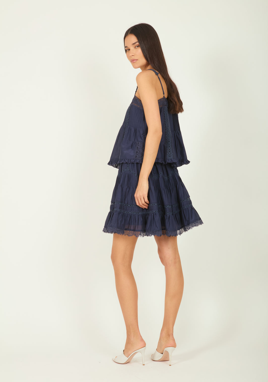 Audrey Skirt - Navy - Cotton Silk with Lace