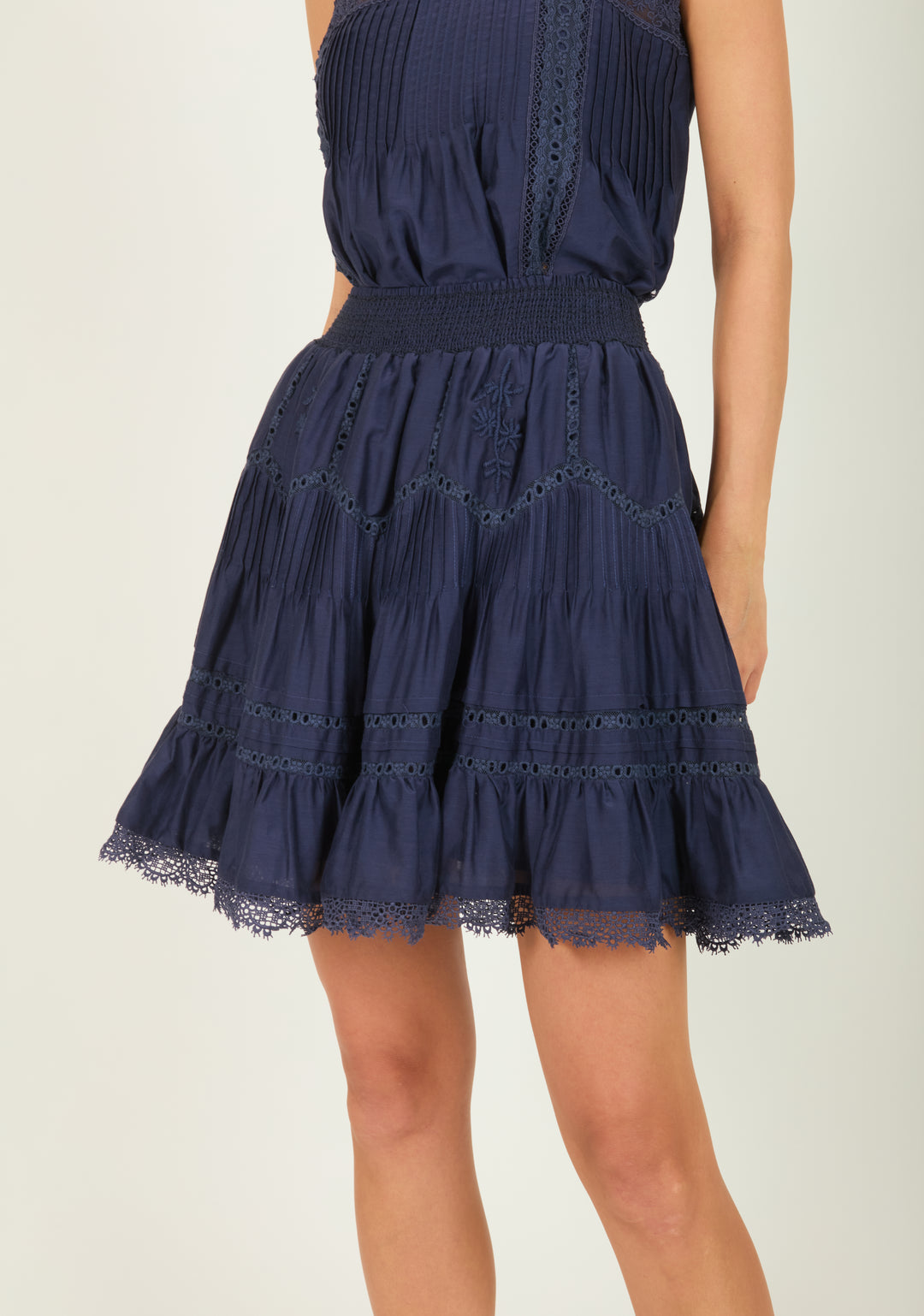 Audrey Skirt - Navy - Cotton Silk with Lace