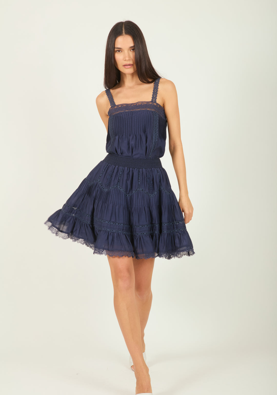 Audrey Skirt - Navy - Cotton Silk with Lace