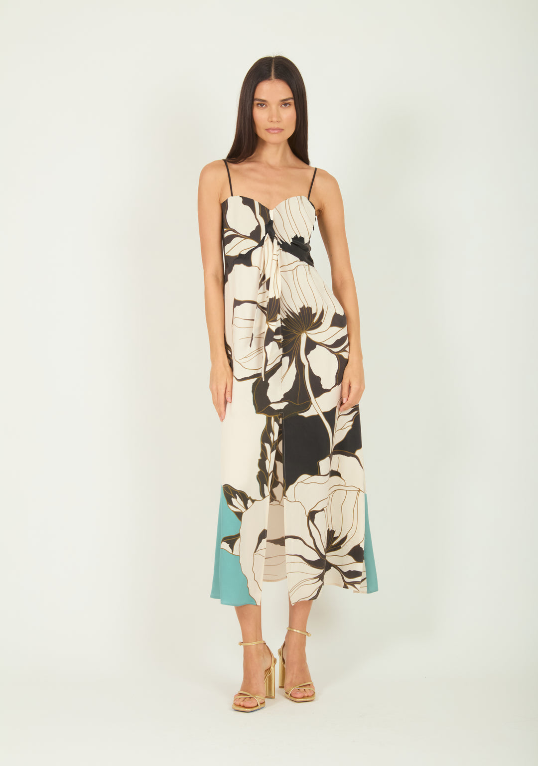 Ceres Maxi Dress - Cyan Green Abstract Floral - 100% Silk