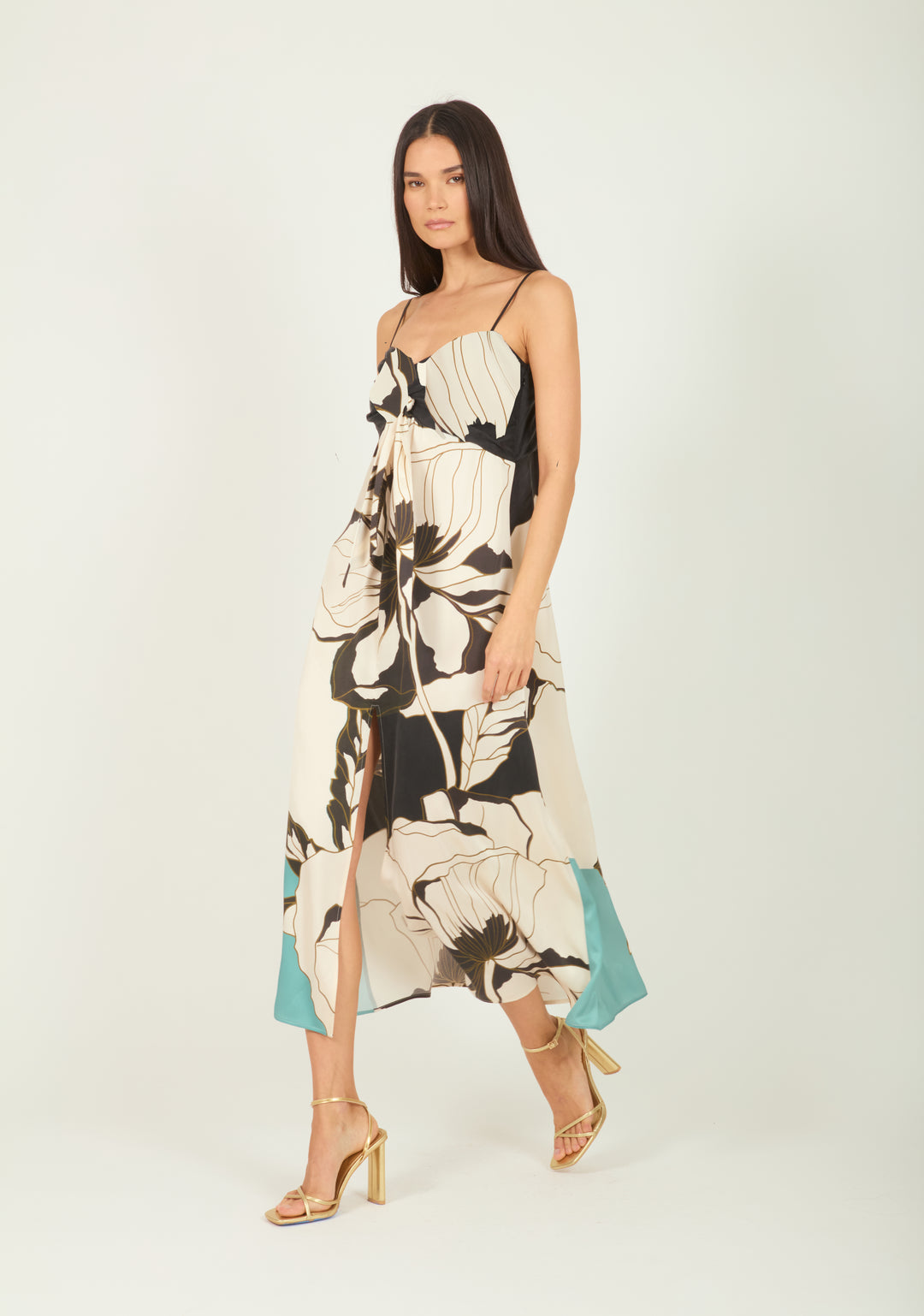 Ceres Maxi Dress - Cyan Green Abstract Floral - 100% Silk