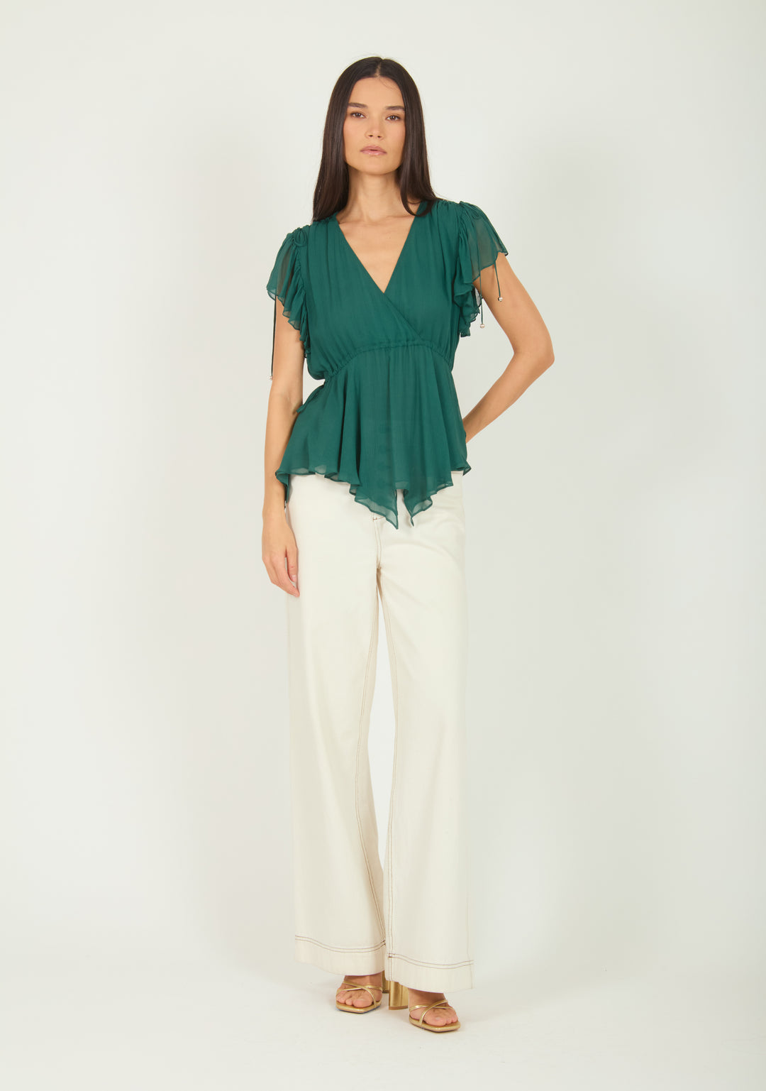 Thea Top - Persian Green - 100% Silk Crinkle Chiffon