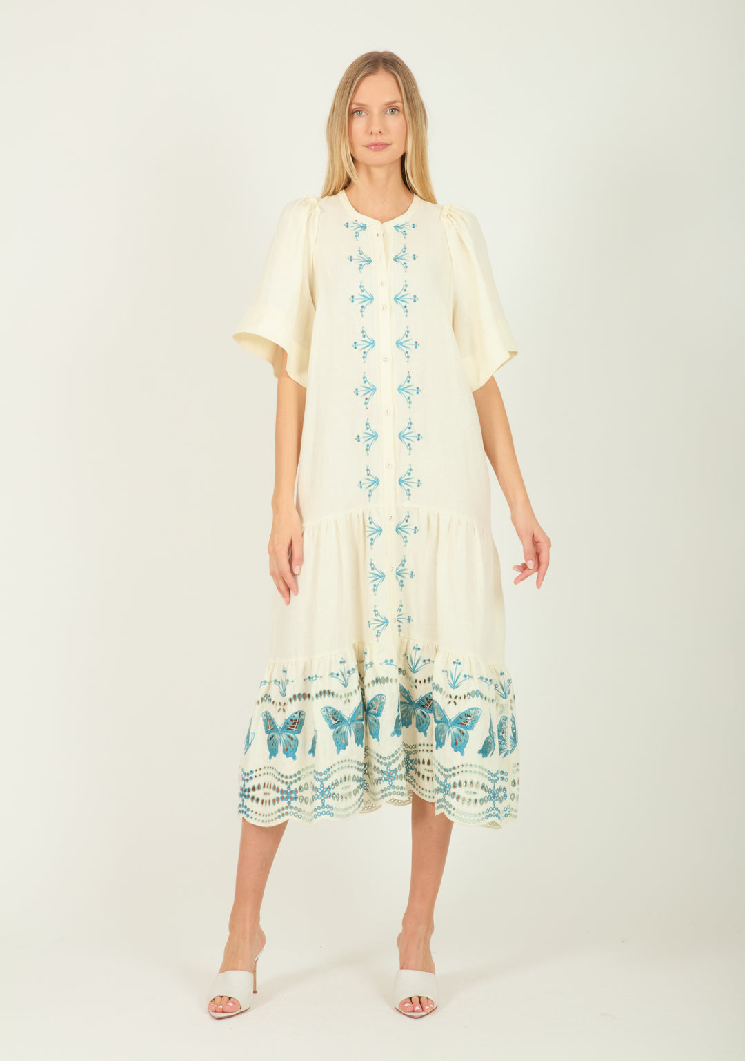 Marcella Dress - Cotton Linen with Embroidery