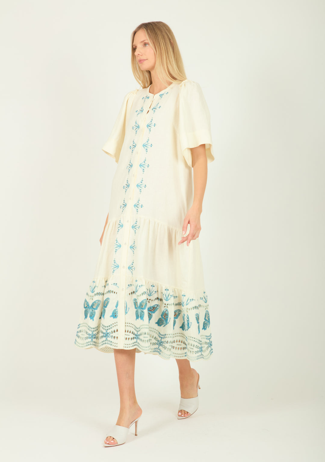 Marcella Dress - Cotton Linen with Embroidery