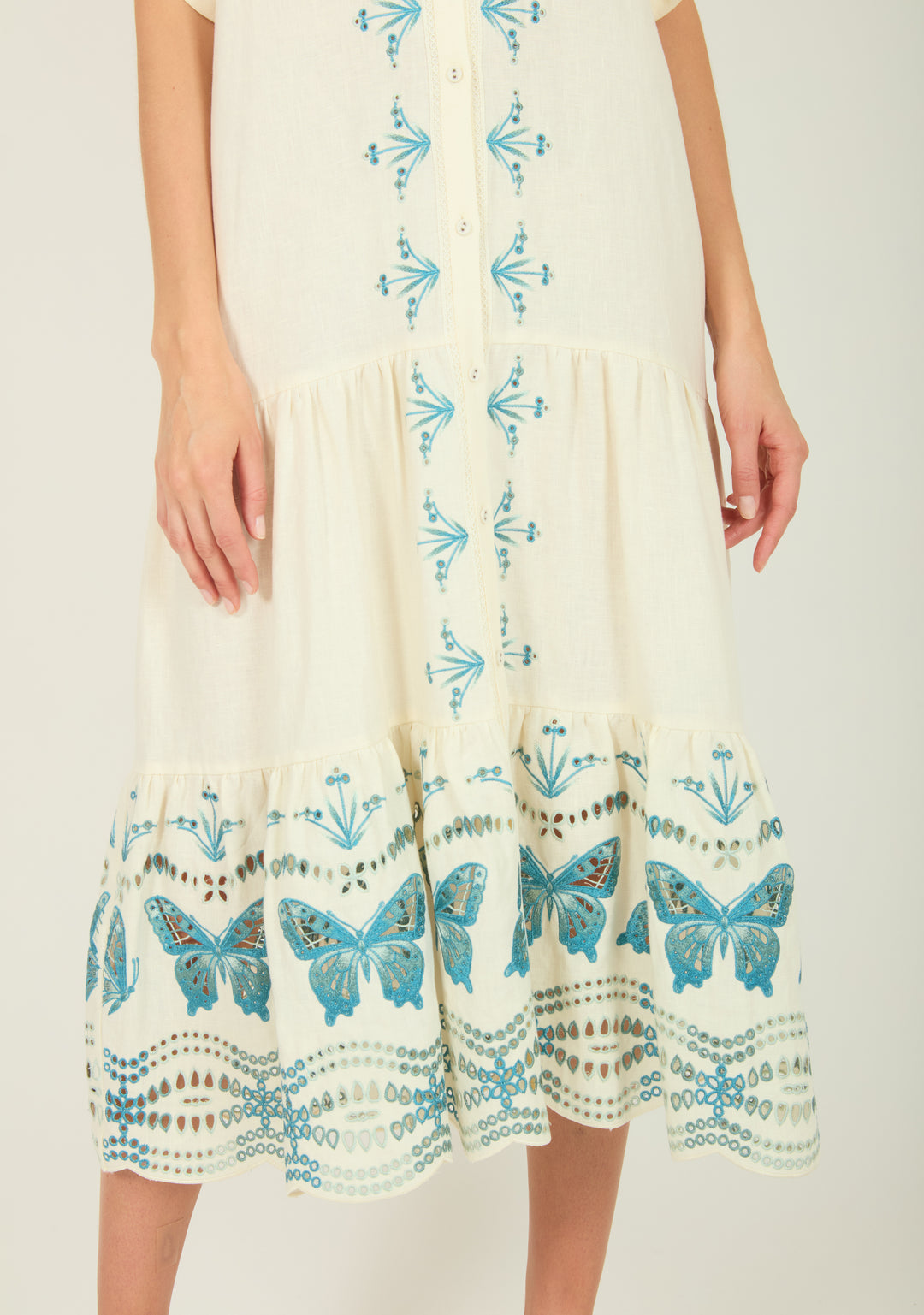 Marcella Dress - Cotton Linen with Embroidery