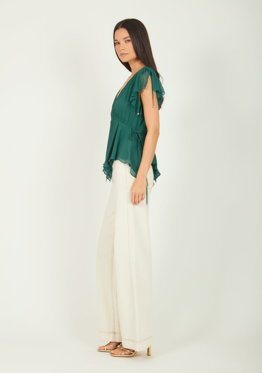 Thea Top - Persian Green - 100% Silk Crinkle Chiffon