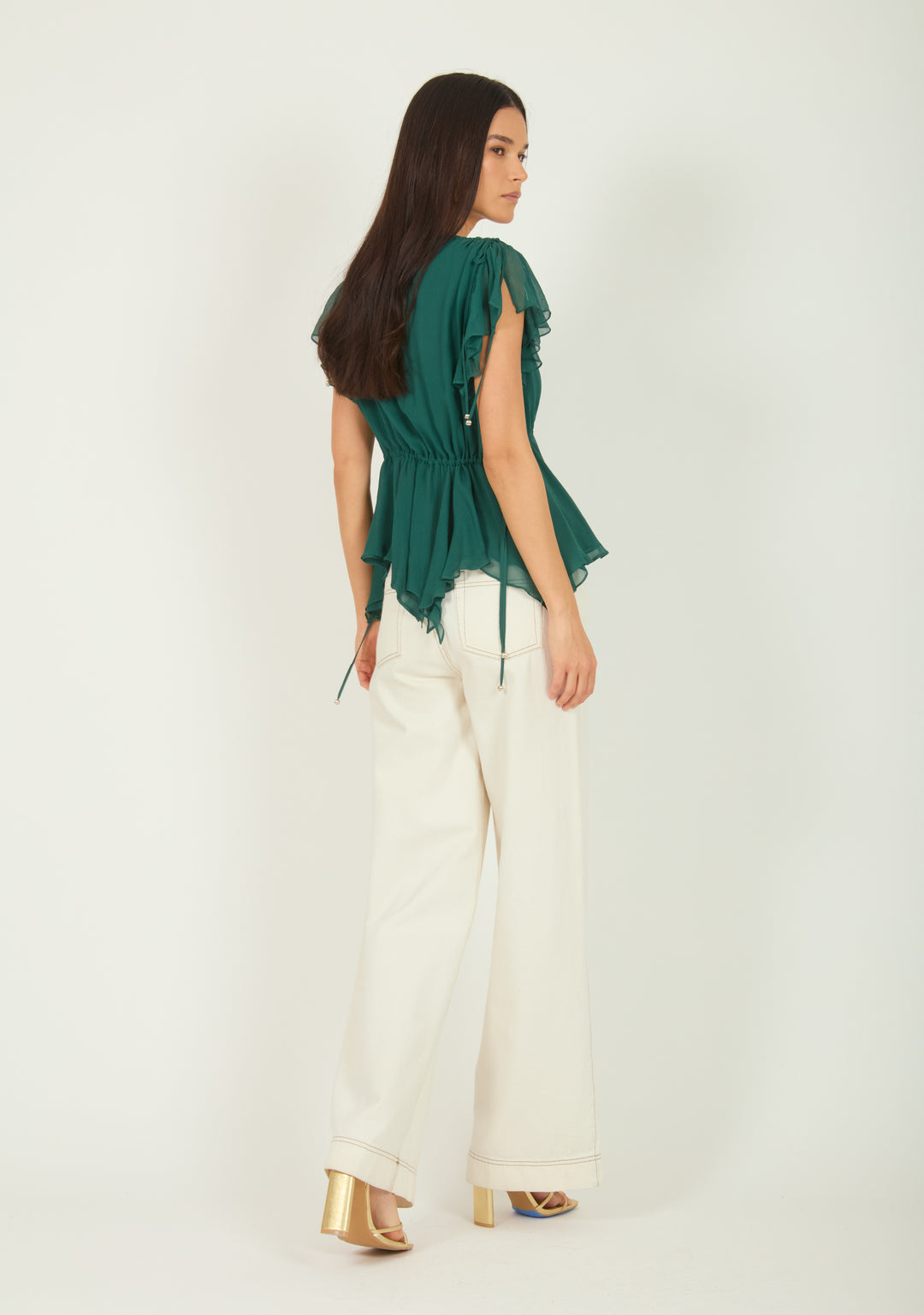 Thea Top - Persian Green - 100% Silk Crinkle Chiffon