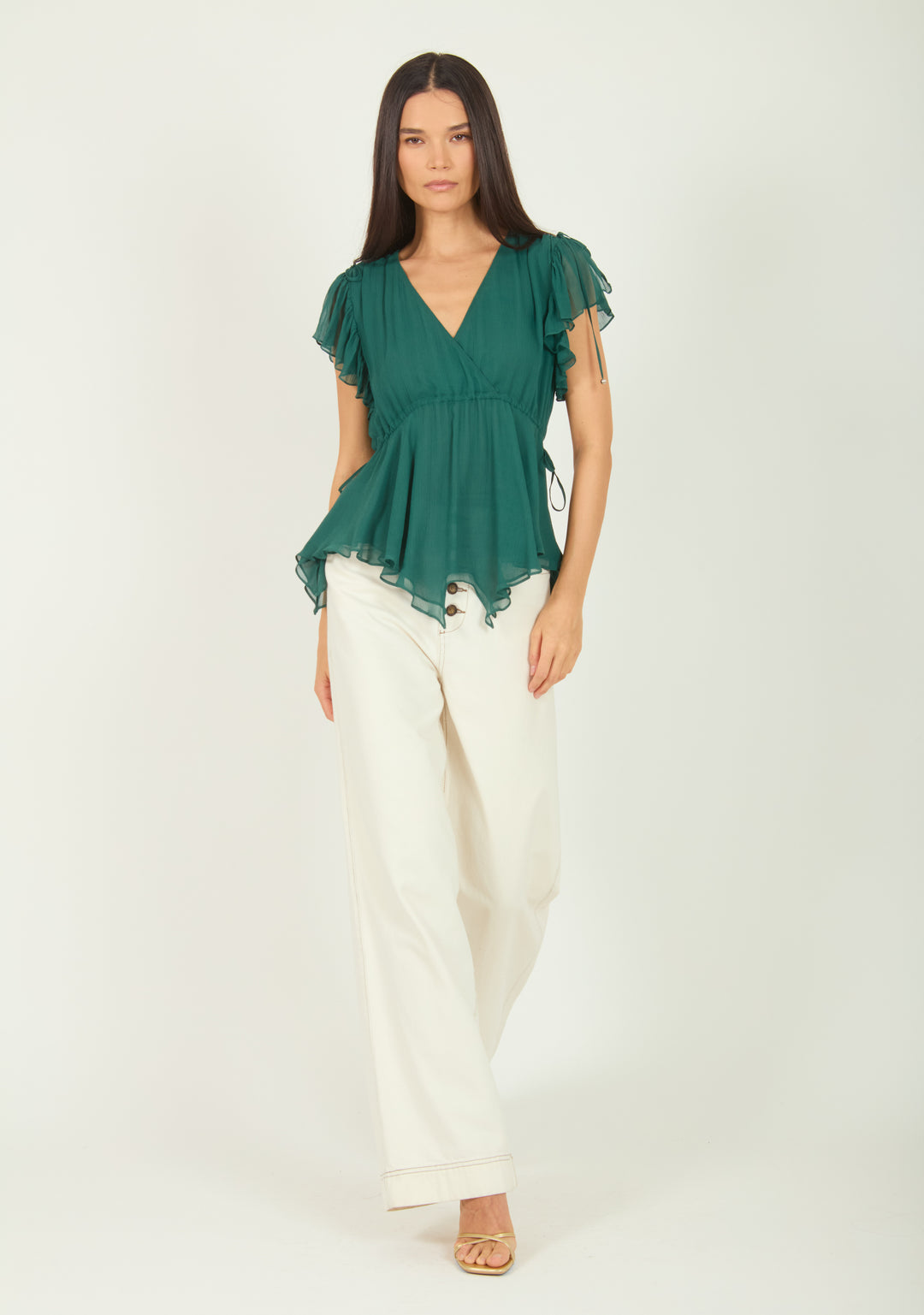 Thea Top - Persian Green - 100% Silk Crinkle Chiffon