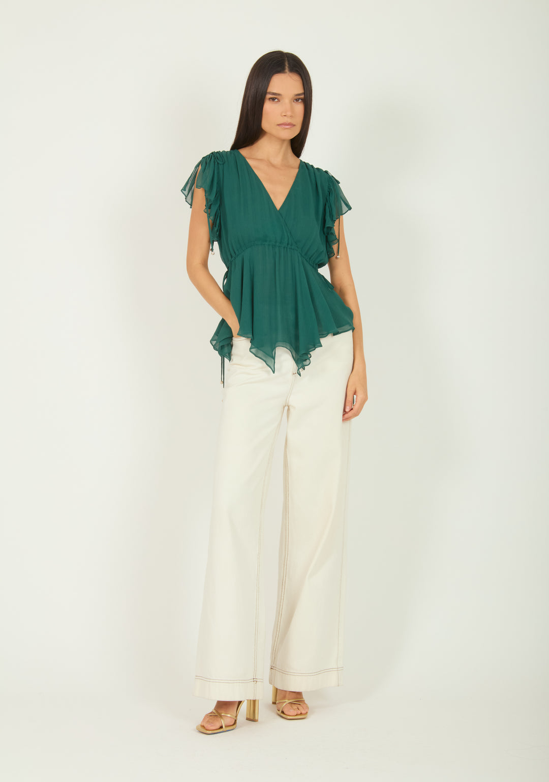 Thea Top - Persian Green - 100% Silk Crinkle Chiffon