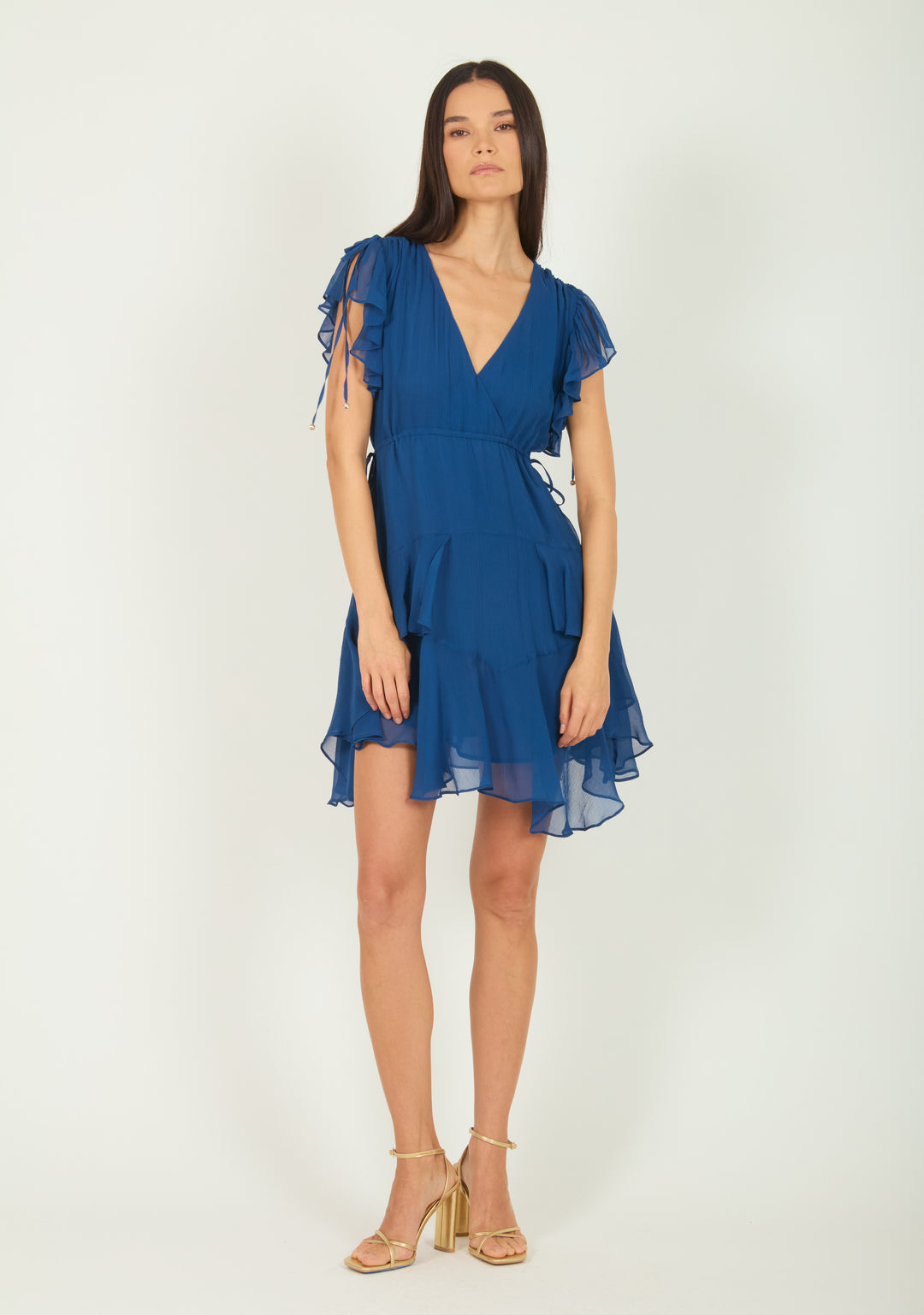 Thea Dress - Deep Blue Sea - 100% Silk Crinkle Chiffon