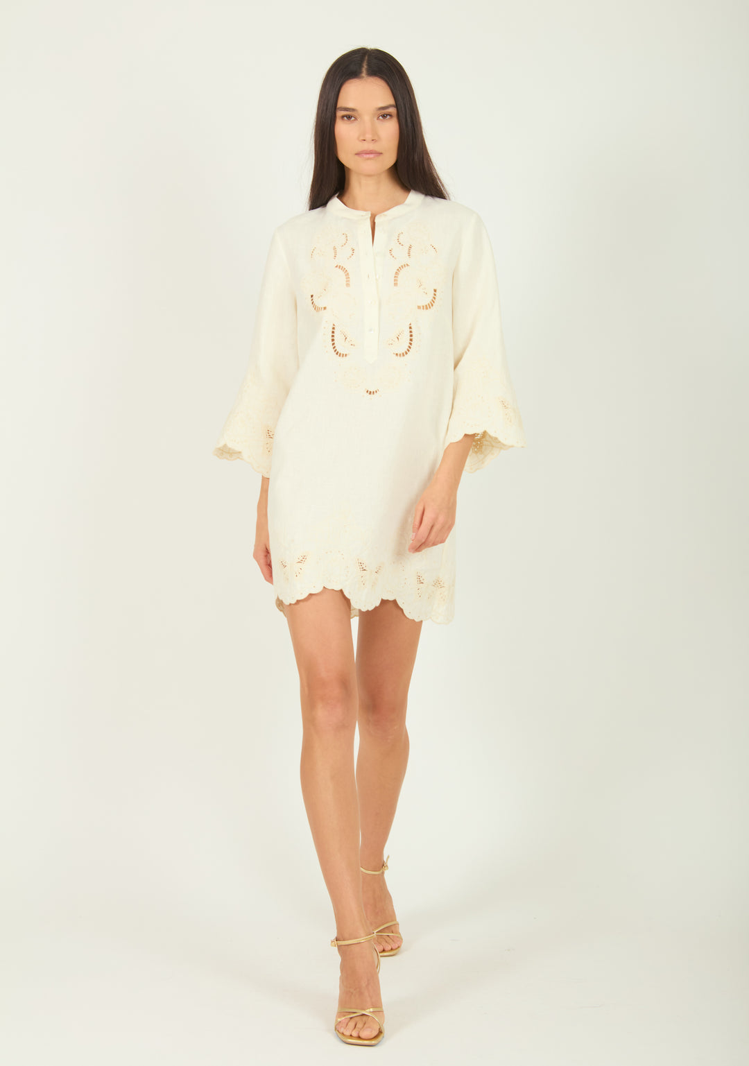 Navia Dress - Cotton Linen with Embroidery