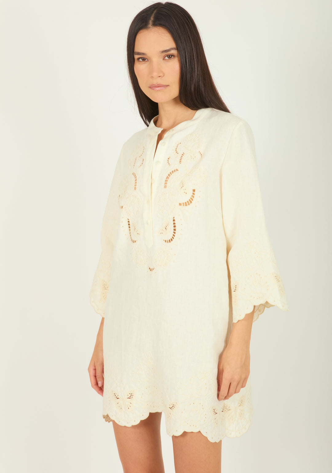 Navia Dress - Cotton Linen with Embroidery