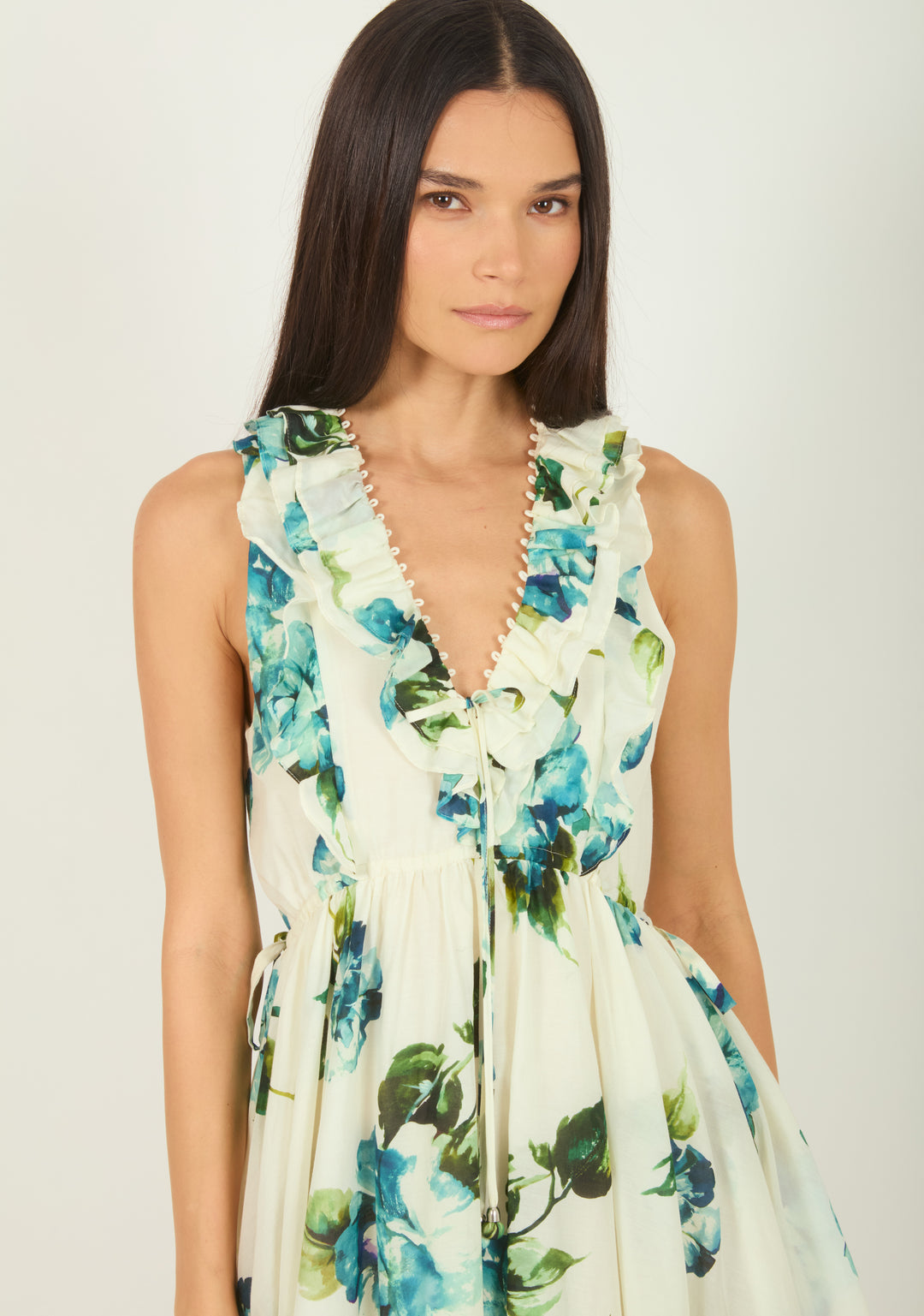 Madison Dress - Watercolor Blue Floral - Cotton Silk