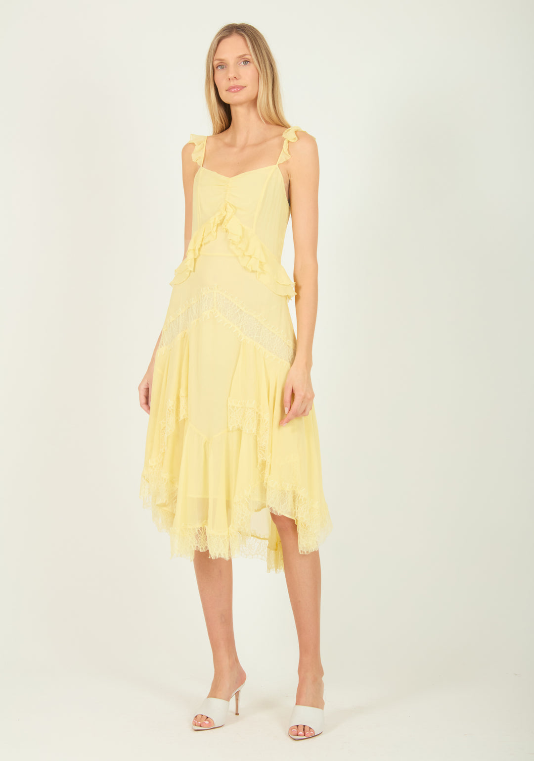 Lenore Mid Dress - Silk Crinkle Chiffon with Lace