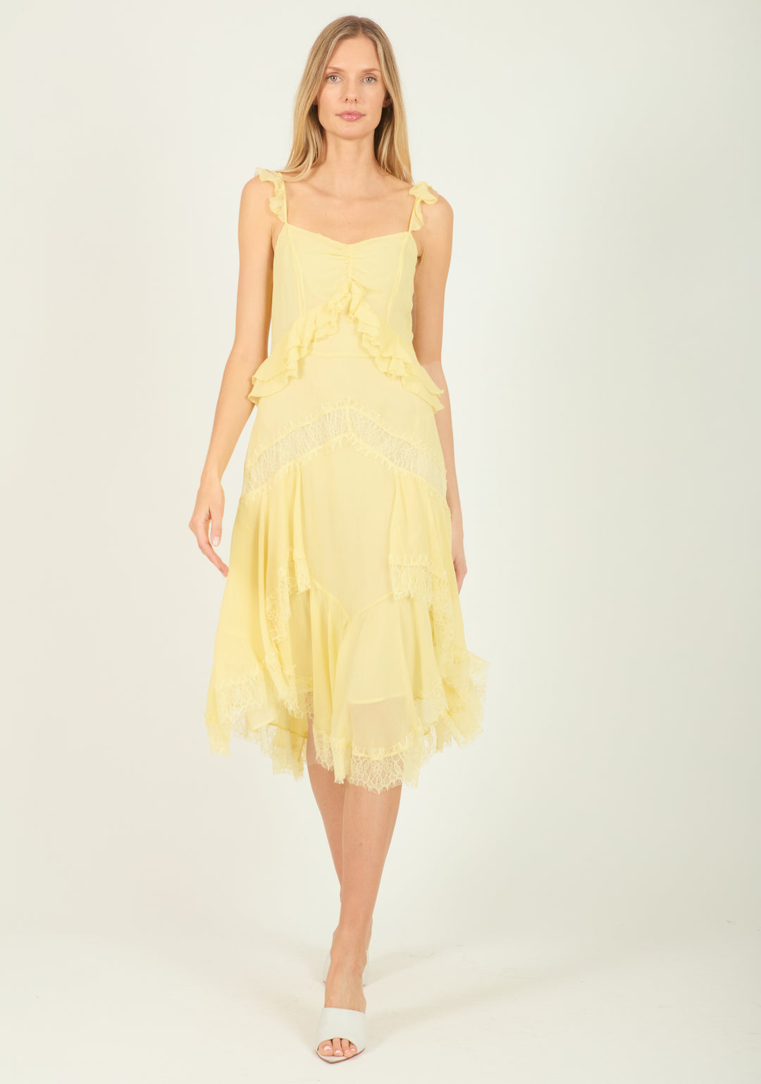 Lenore Mid Dress - Silk Crinkle Chiffon with Lace